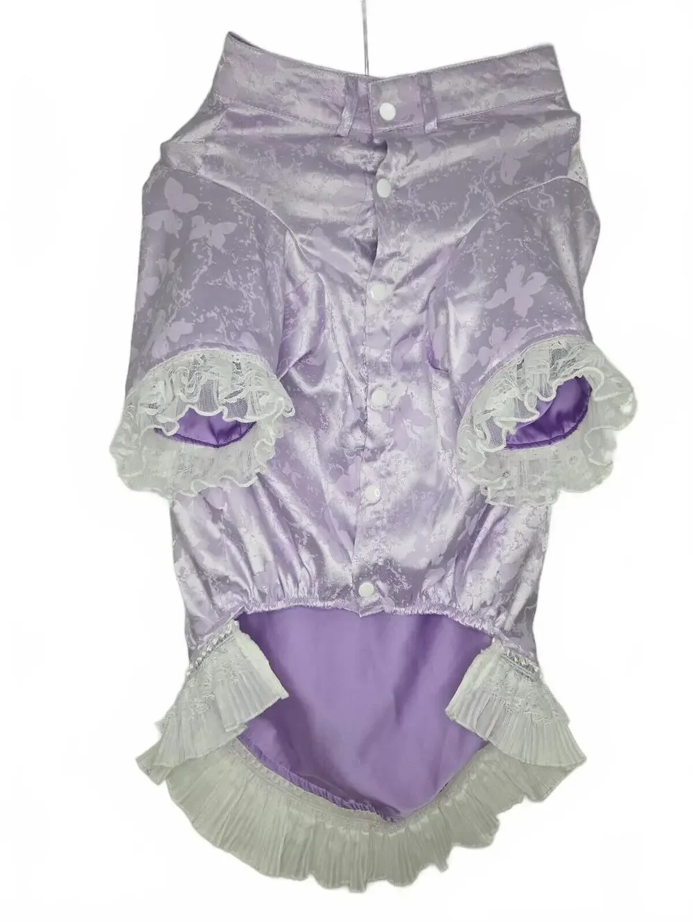 Mamore 3XL Lavender Satin Dog Dress with White Lace Trim